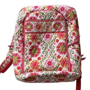 VERA BRADLEY Folkloric Pink Orange Floral Large Travel Multi-sectional Backpack